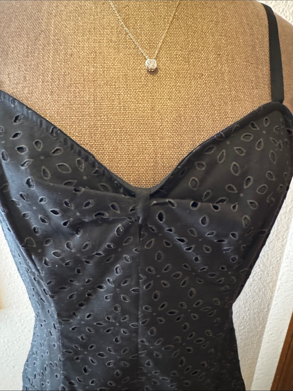 Betsey Johnson Black Eyelet Midi Dress with Sweetheart Neckline - Picture 2 of 5